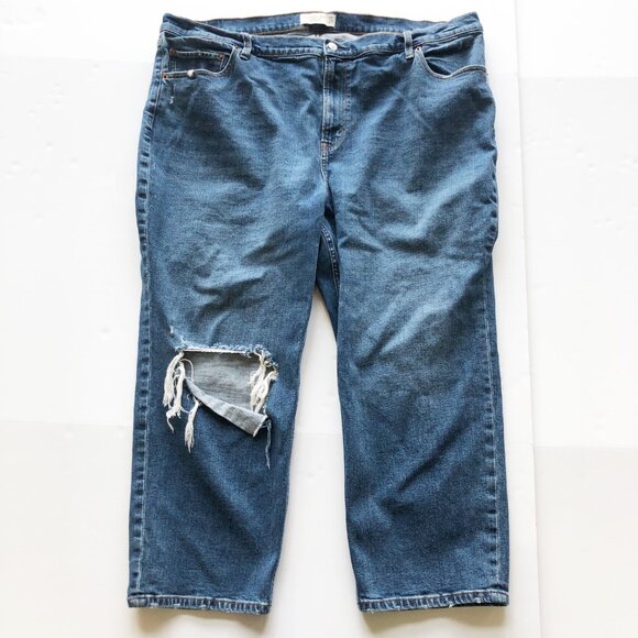 ABERCROMBIE The Ankle Straight Ultra High Rise Knee Rip Jeans Womens 22 Short - Picture 3 of 10